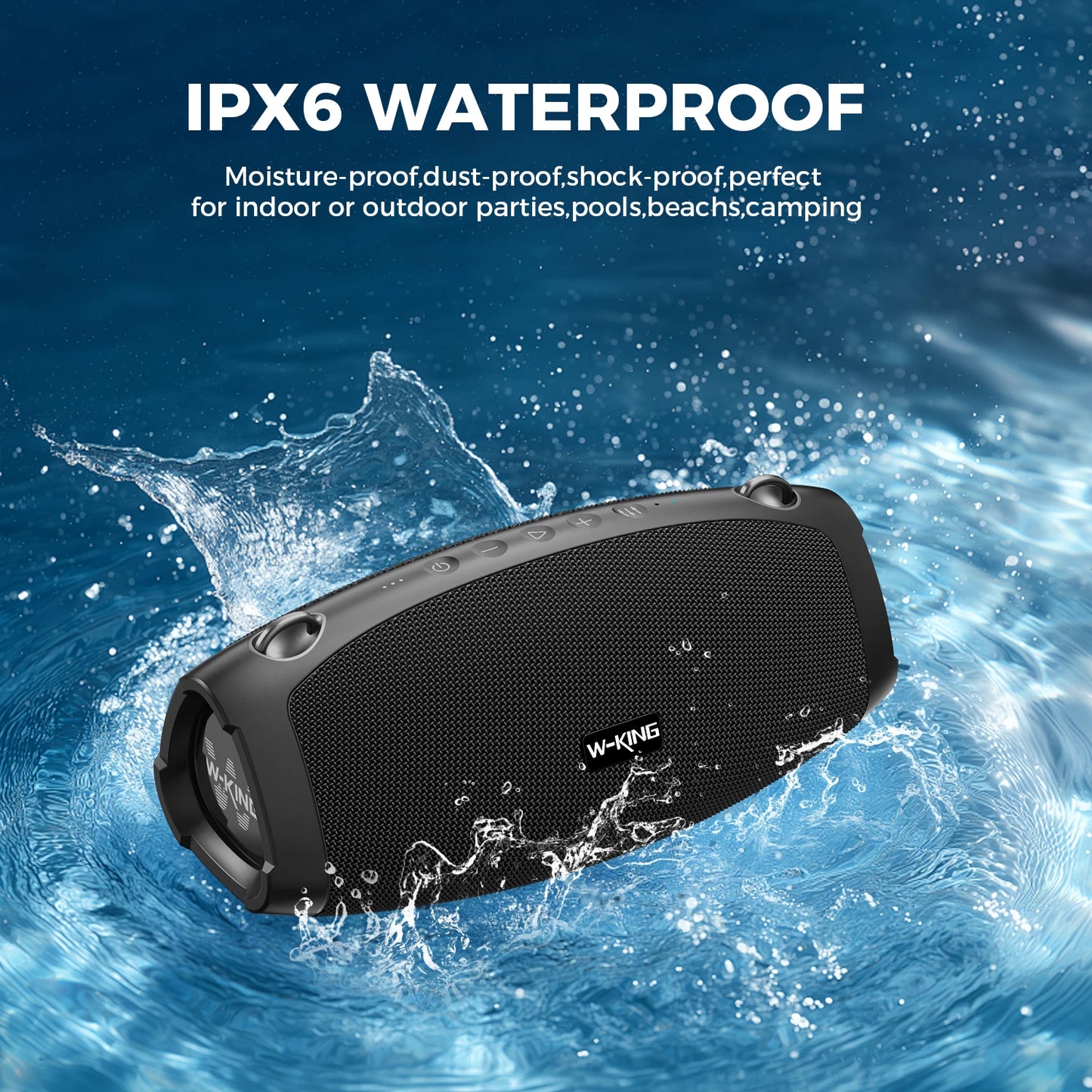 W-King Portable Bluetooth Speaker With Wireless Microphone Waterproof 120W Peak