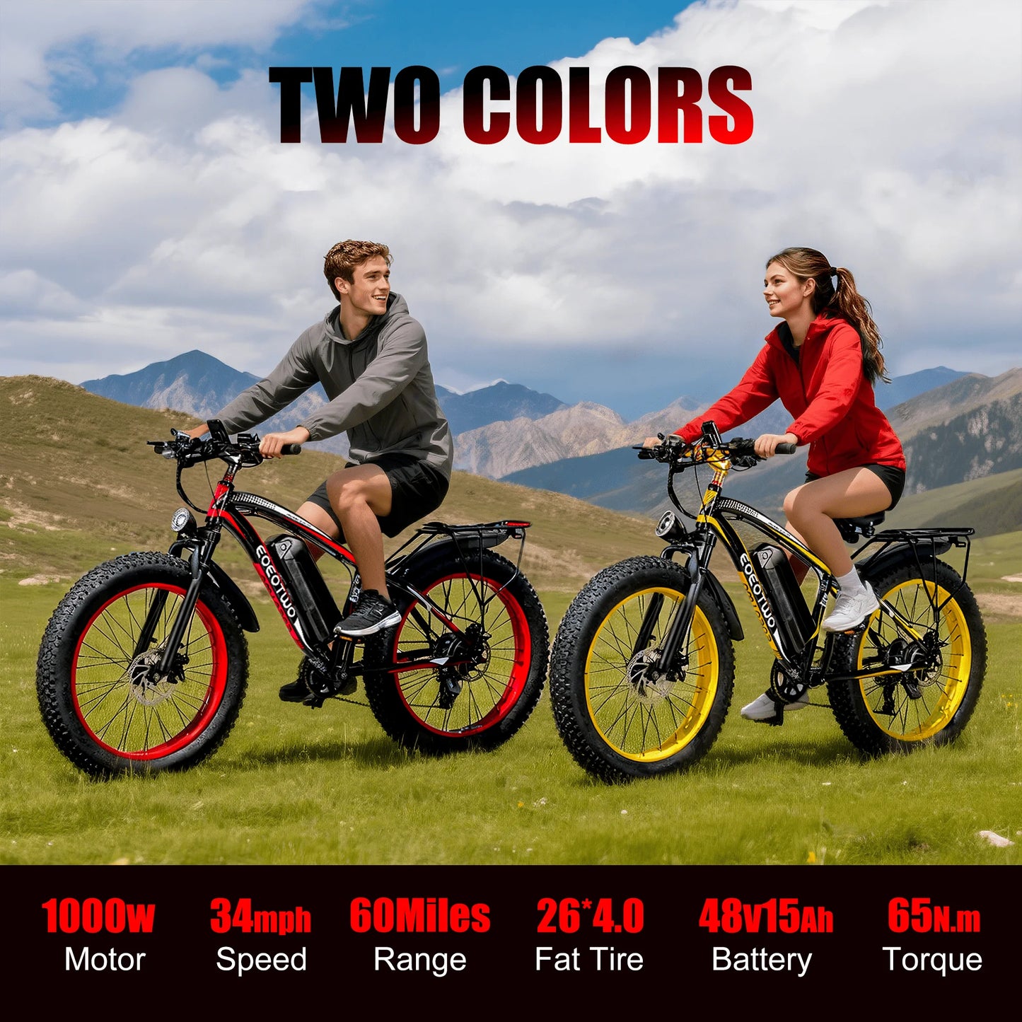 EOEOTWO 1500W Fat Tire Electric Bike For Adults All Terrain 34MPH Long Range 48V Ebike
