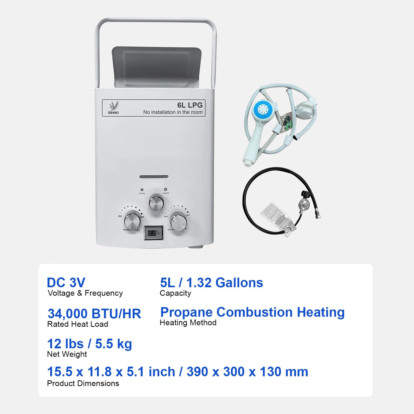 LPG Gas Water Heater Portable Tankless Boiler For Camping
