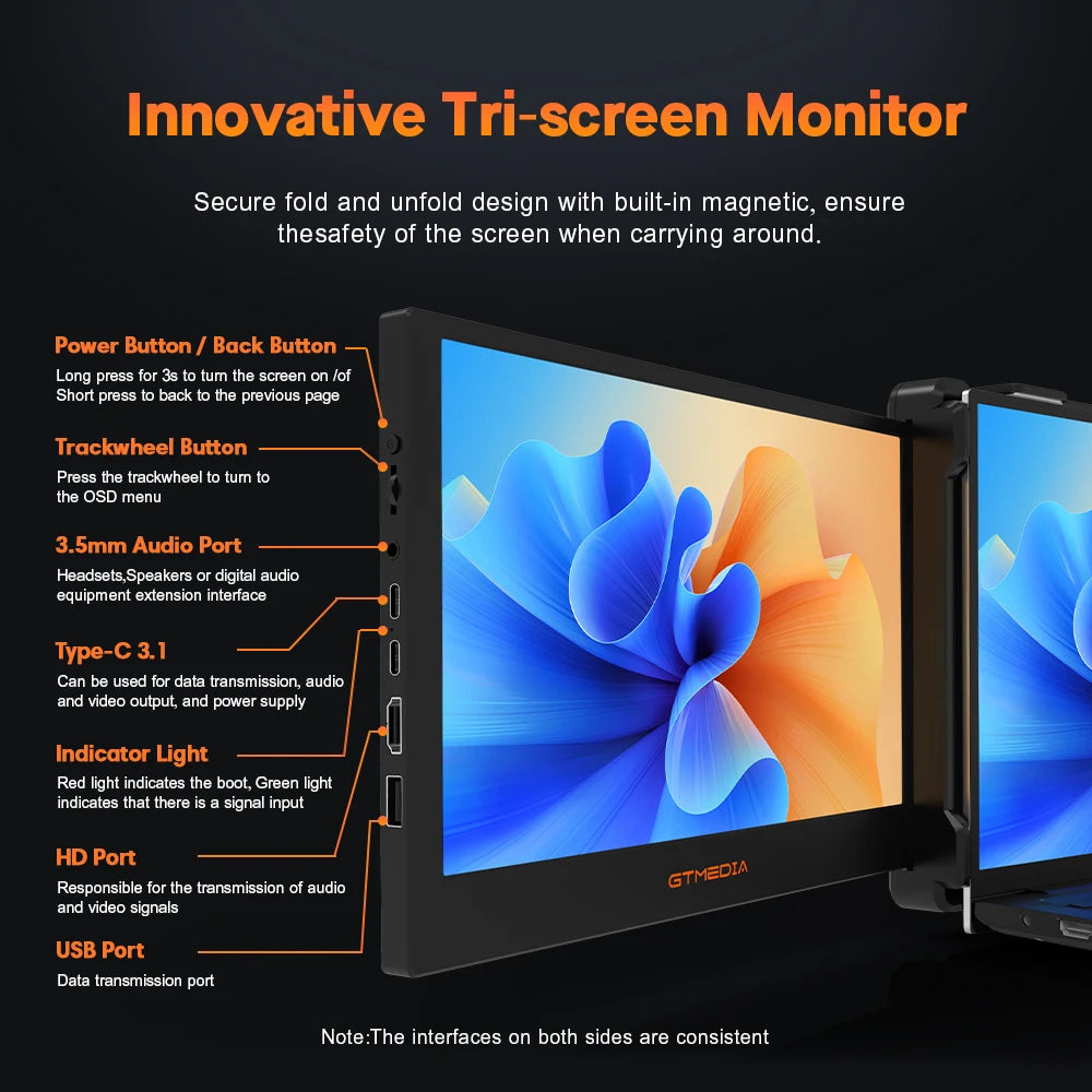 ECAMD Portable Monitor IPS 1920x1080 With USB Built-In Speaker