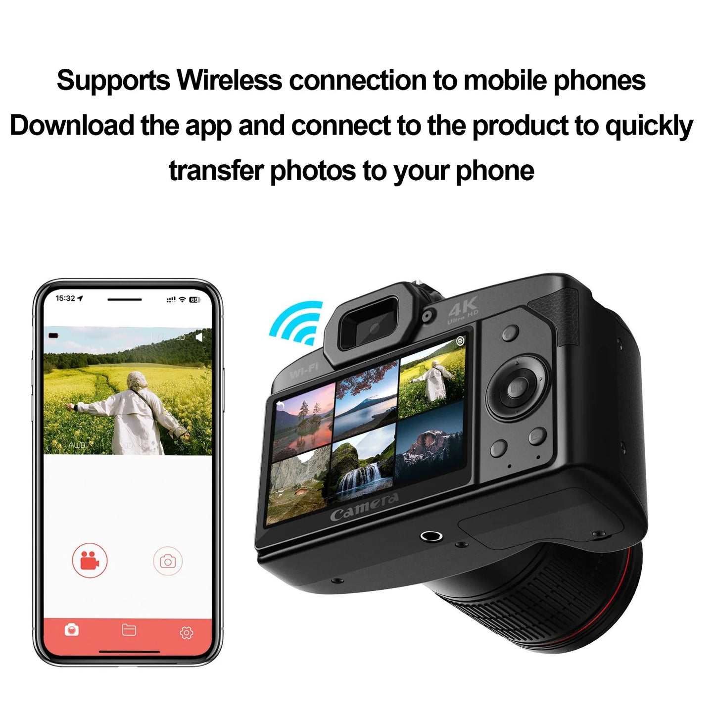 Digital Camera 4K Video Night Vision Wireless Dual Camcorder With Memory Card
