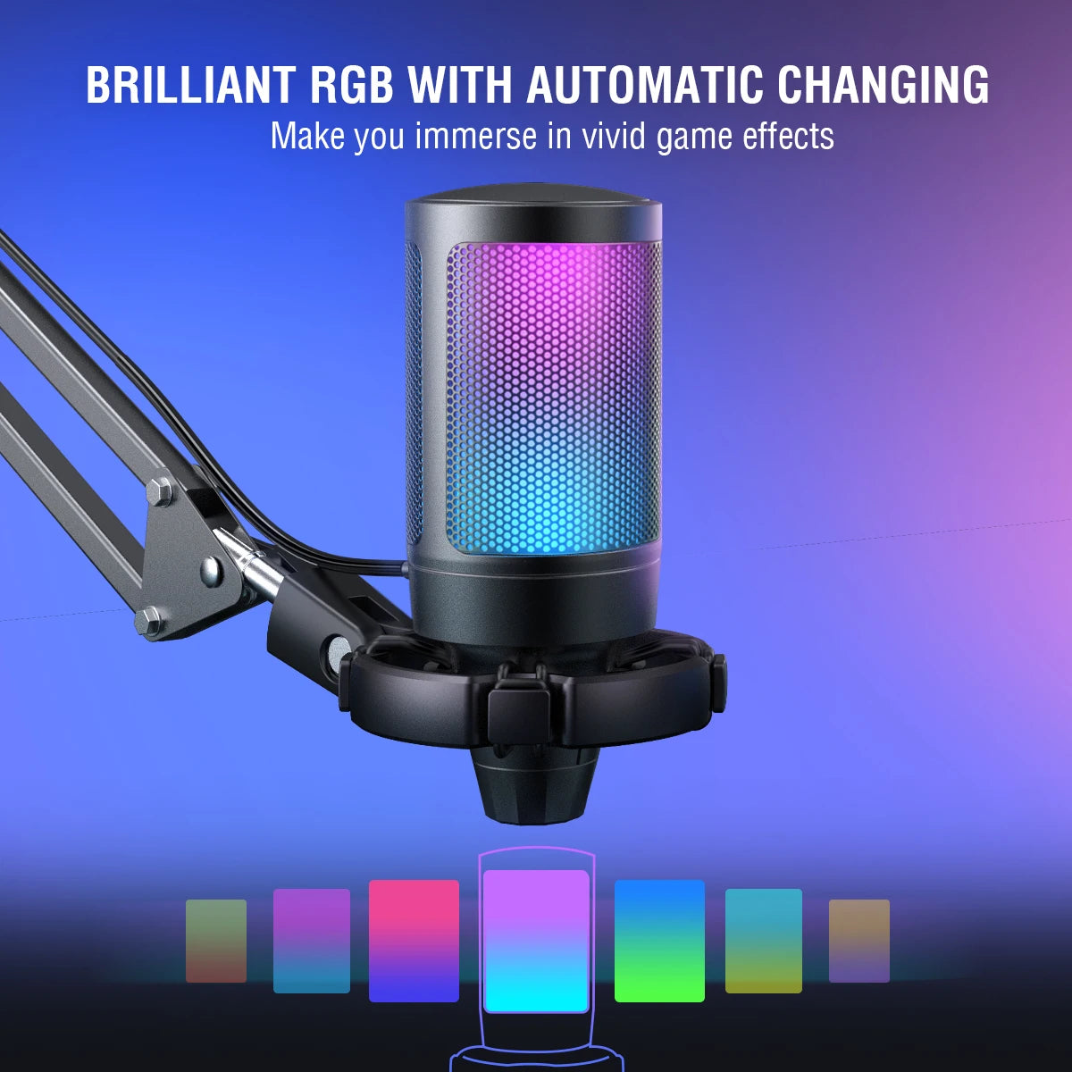 FIFINE USB Gaming Microphone With Mute Button and Boom Arm