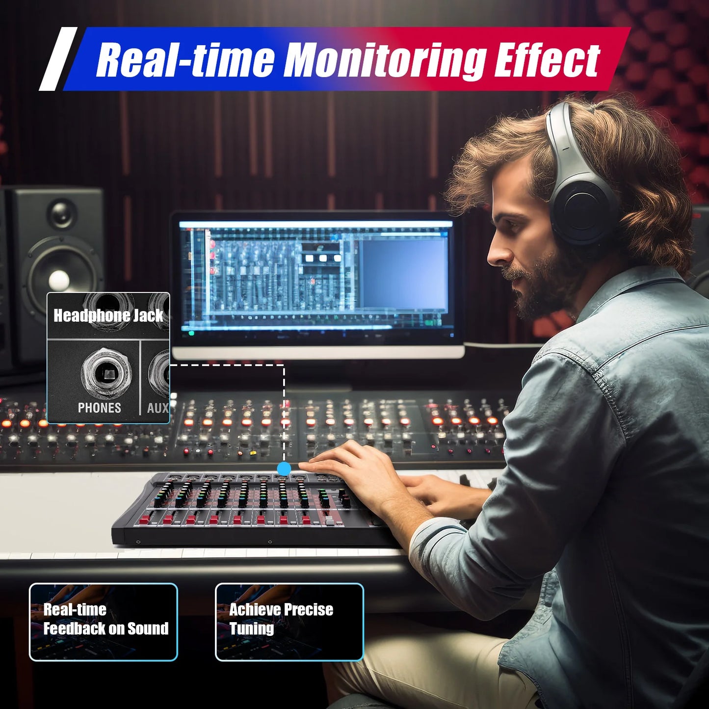Bymaocar 7 8 Channel Professional Mixer With Bluetooth USB Recording