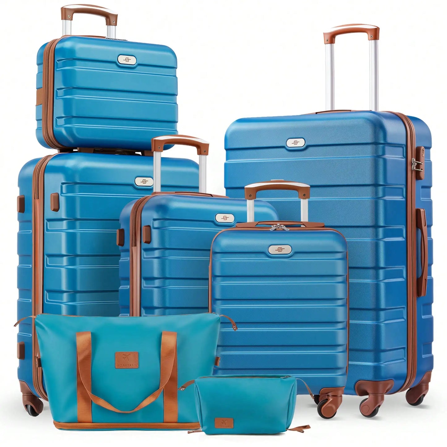 ABS Hardside Spinner Luggage Set 7 Piece With Travel Bags And Cosmetic Case