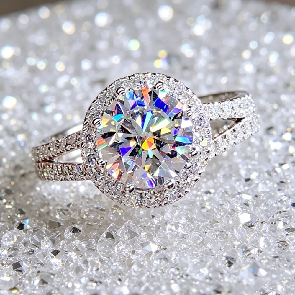 Lyee Cyee Sterling Silver Round Cut Moissanite Engagement Ring