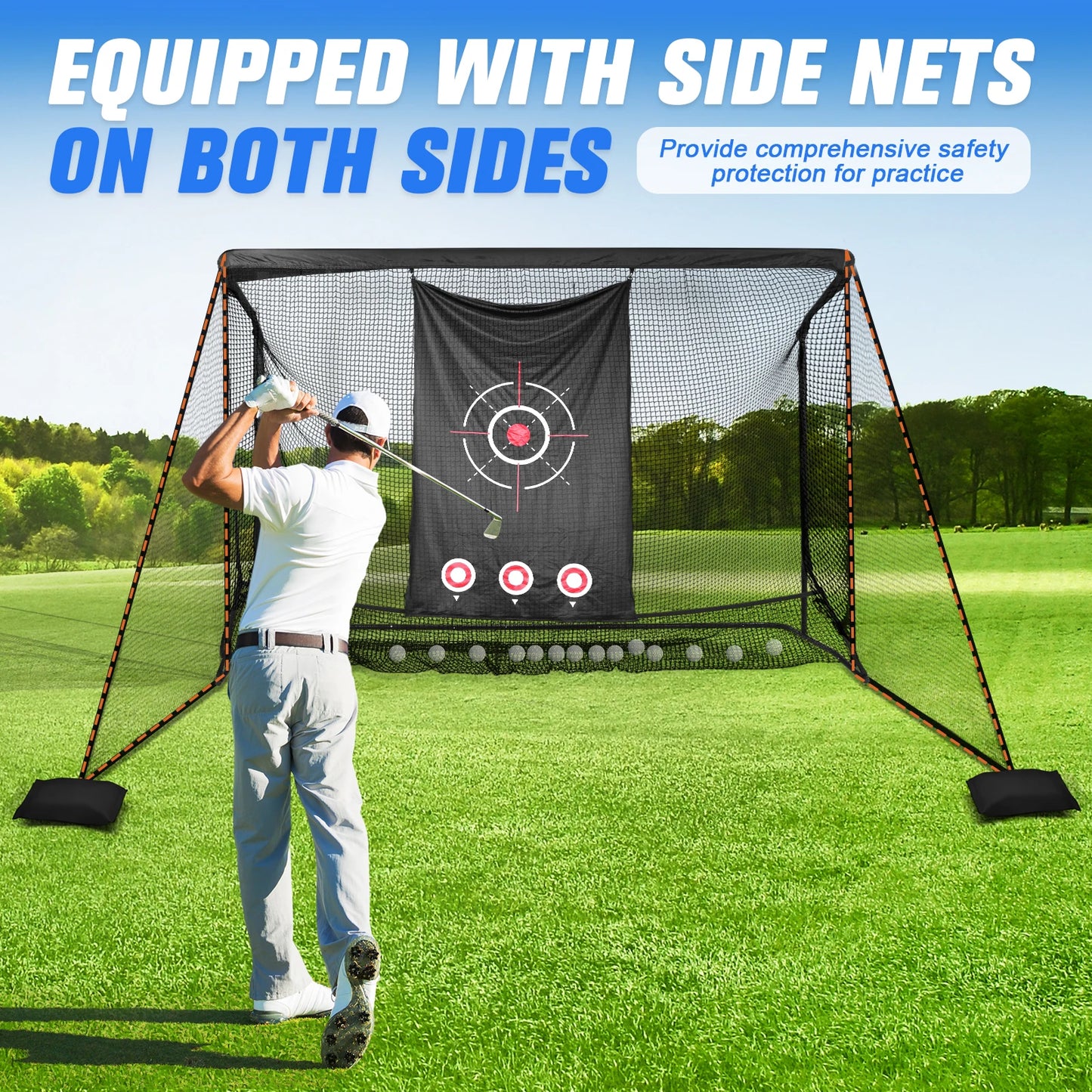 ATUOTIN Golf Cage Net 10x7FT Heavy Duty Practice Hitting Net For Outdoor Indoor Backyards Gift For Men Dad