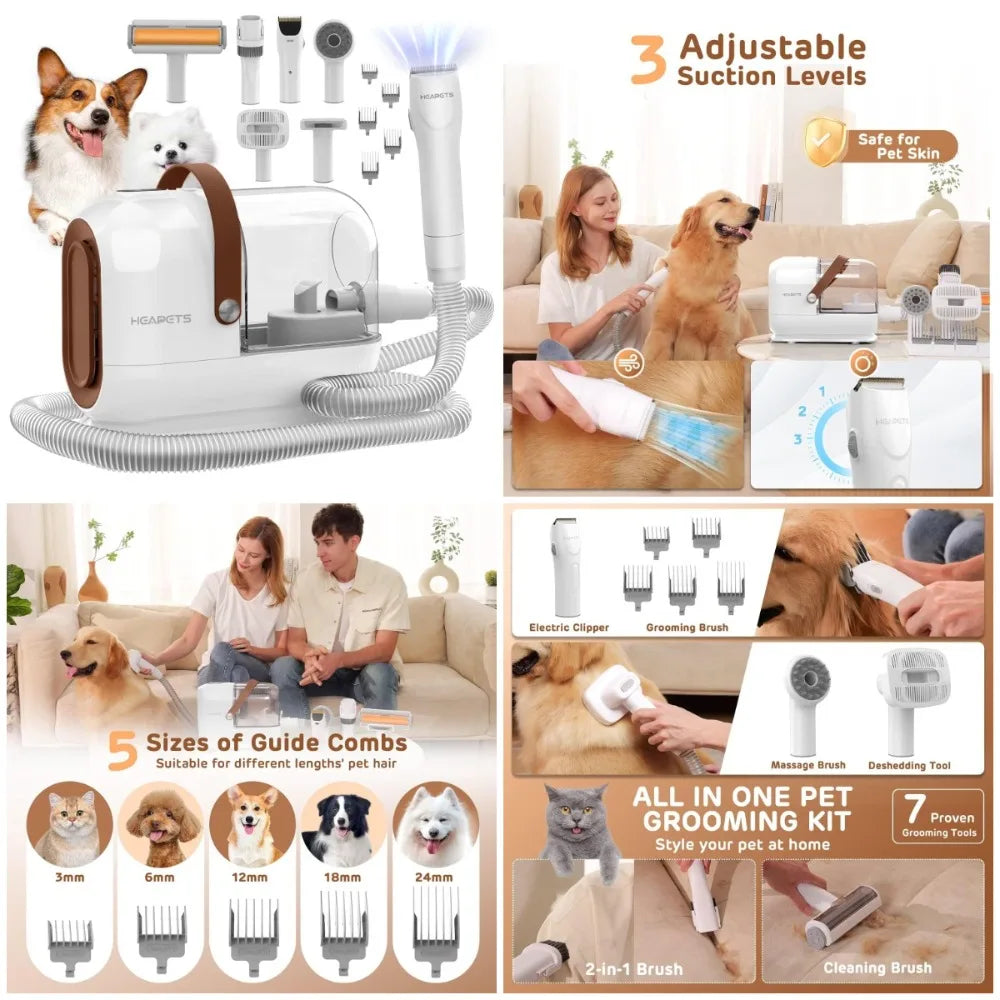 XMSJ Dog Grooming Vacuum Kit With 7 Tools For Pet Shedding At Home