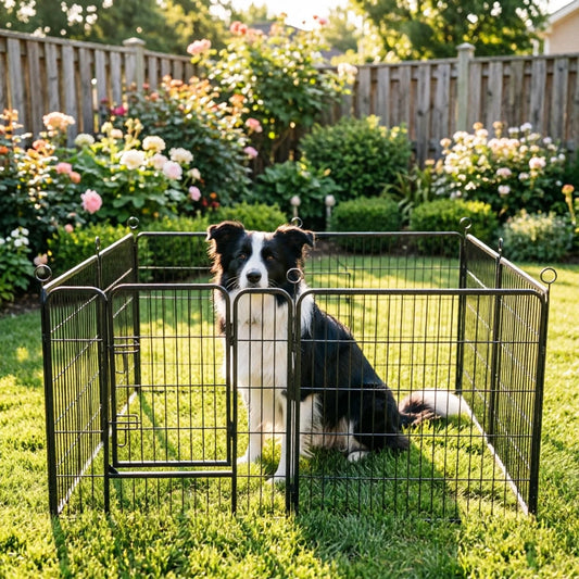 HiMISS Heavy Duty Metal Dog Playpen 32 Inch With Gate 8 Panels Collapsible For Indoor Outdoor Use For Pet Owners