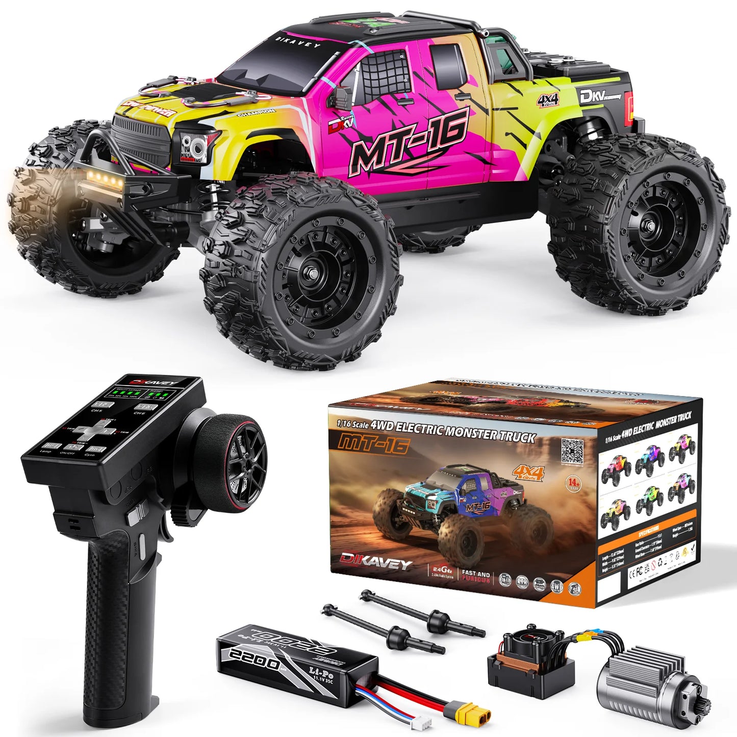 DIKAVEY 1 By 16 Brushless 4WD RC Monster Truck For RC Enthusiasts High Speed All Terrain 3S 2200mAh Battery Included