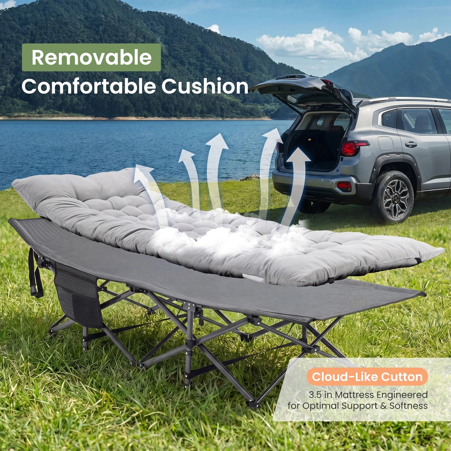 JHK Folding Camping Bed Lounge Chair Beach Portable Sturdy Frame