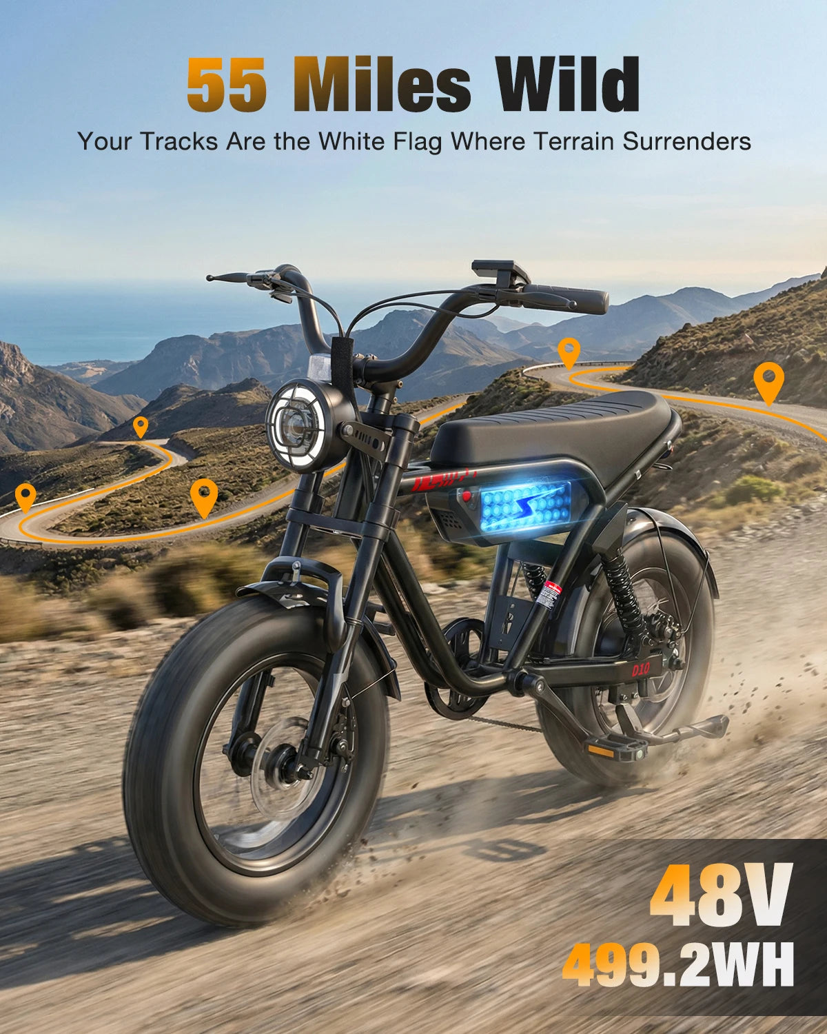 Hopepeak D10 Electric Mountain Bike 1200W Peak Motor 48V 10.4Ah