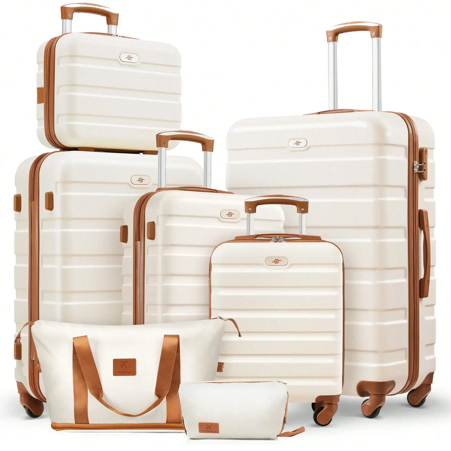 ABS Hardside Spinner Luggage Set 7 Piece With Travel Bags And Cosmetic Case