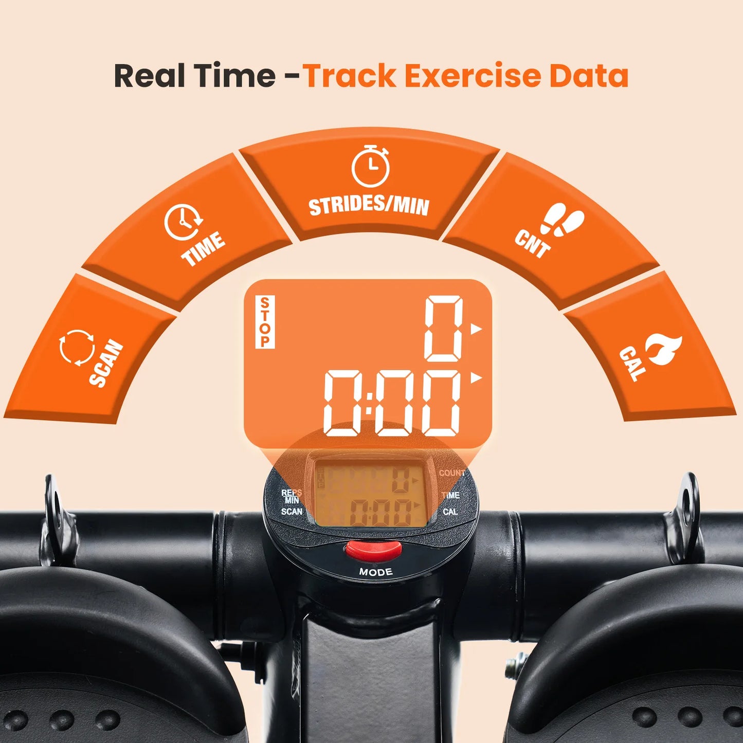 Hydraulic Mini Stepper With Resistance Bands And Digital Display