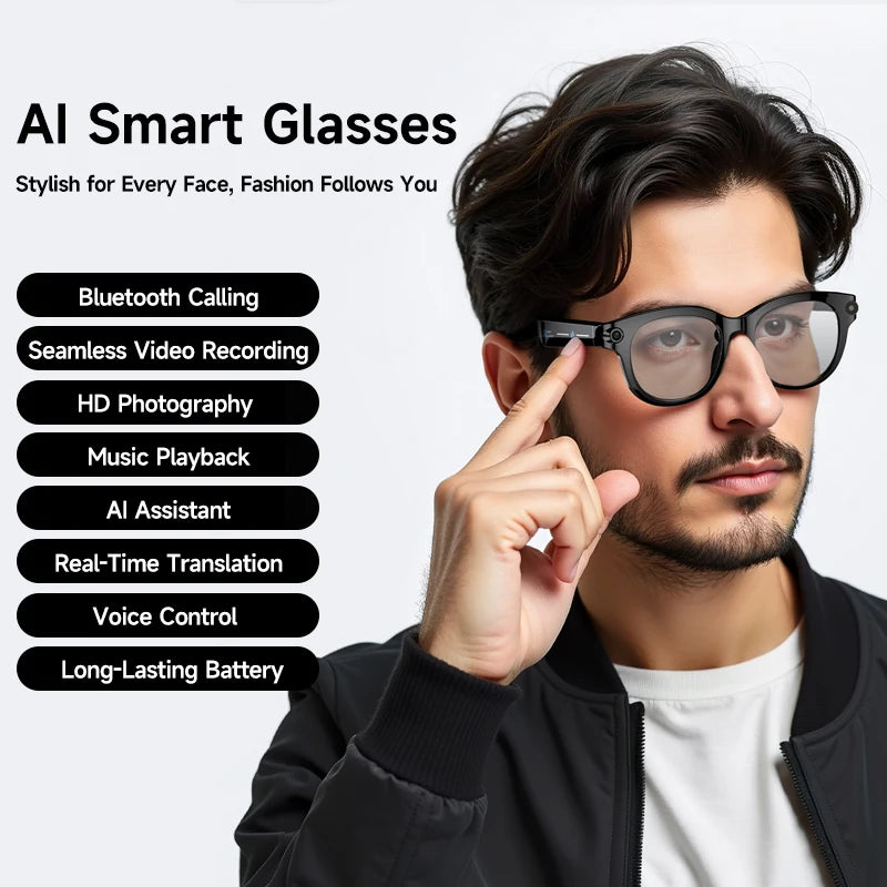 Smart glasses with a camera, 8-megapixel HD resolution, 3 interchangeable lens options, image stabilization, photo and video cap