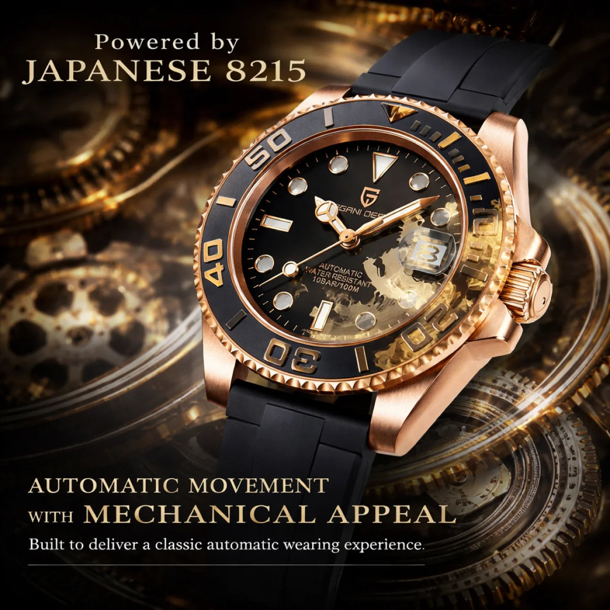 PAGANI DESIGN 2026 New 40MM Rose Gold Black Luxury Men Mechanical Watch Stainless Steel Sapphire Automatic Watch 100M Waterproof Watches for men
