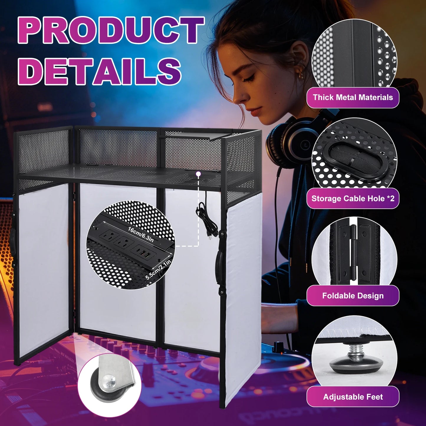 Height Adjustable Portable DJ Booth With Casters Recording Mixer Table