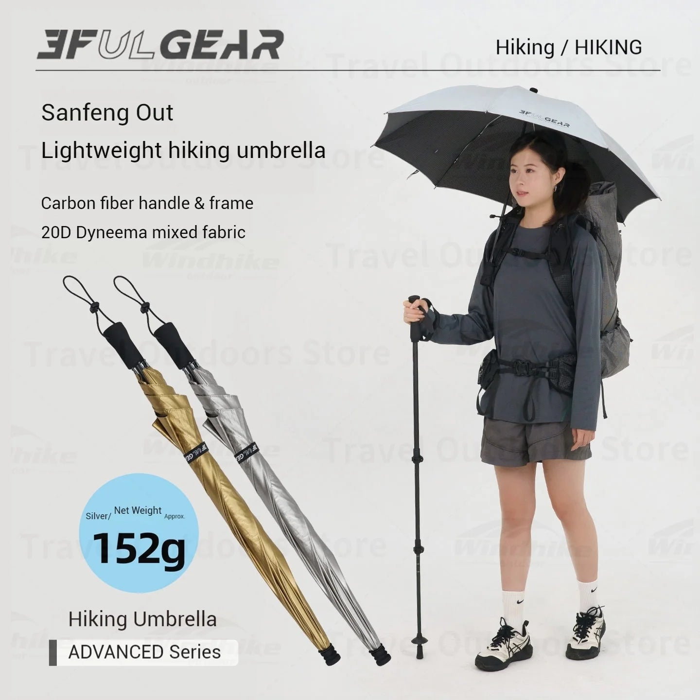 3 F UL GEAR Hiking Umbrella Carbon Fiber Ultralight Handsfree