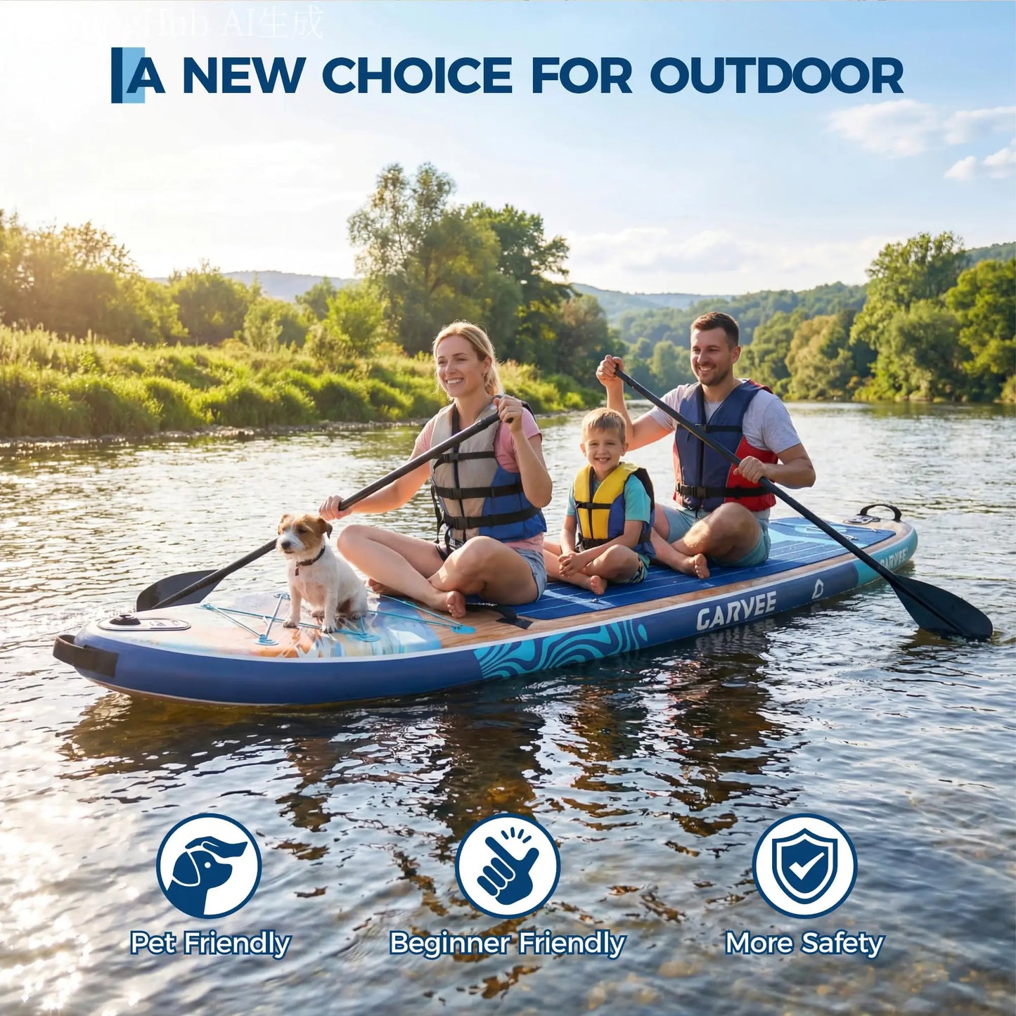 Inflatable Stand Up Paddle Board Wide Stable Design For Adults And Youth 450 Lb Capacity Non Slip EVA Deck