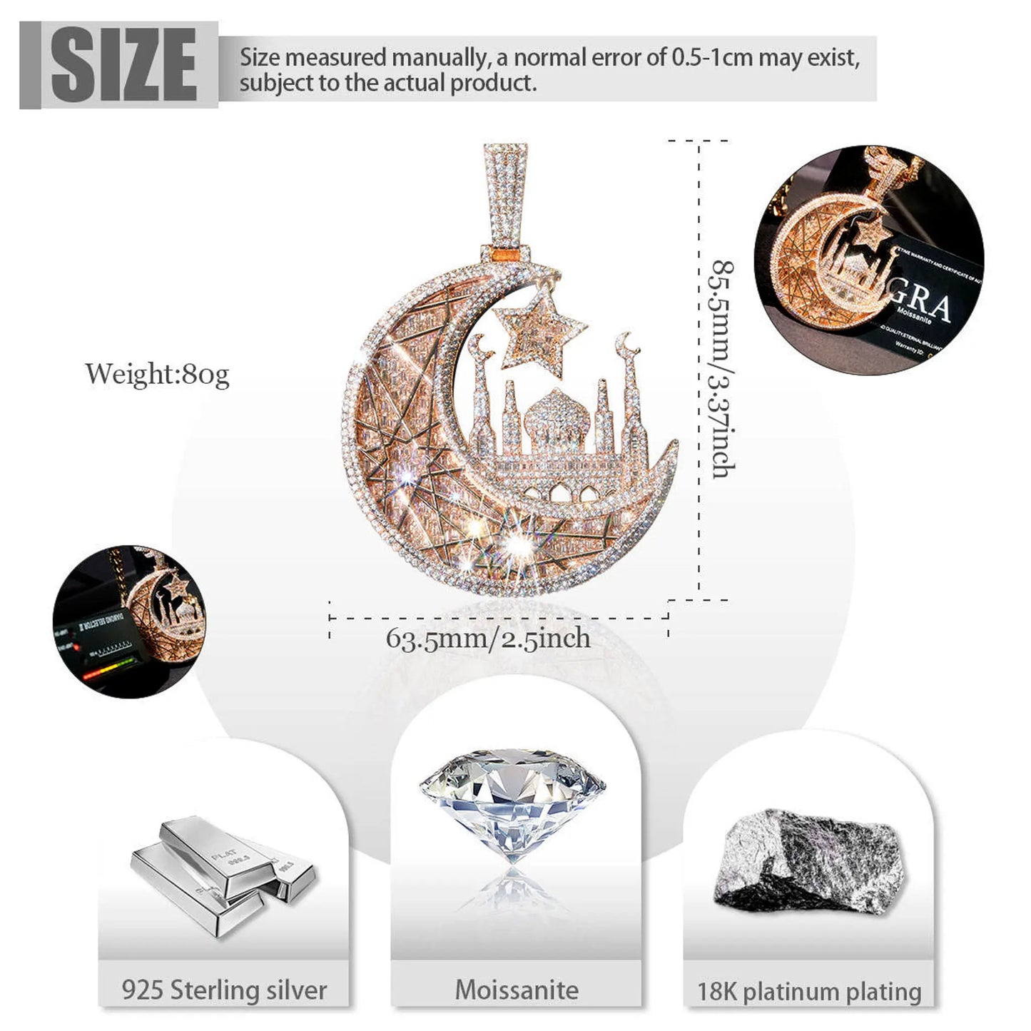 Lyee Cyee 925 Sterling Moissanite Star Moon Pendant Necklace