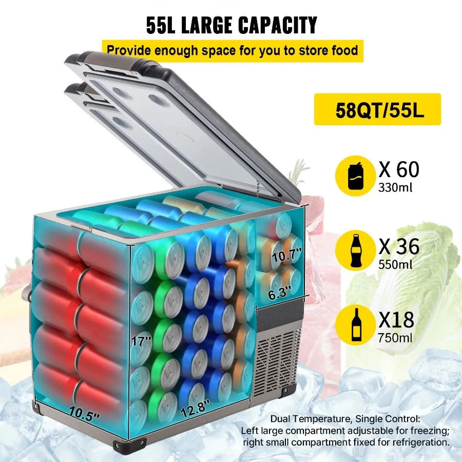 Dual Zone 58 Qt Portable Refrigerator Freezer 12V 24V
