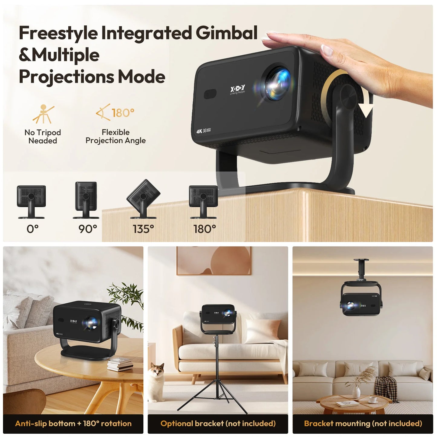 XGODY 4K Projector Auto Focus WiFi6 Android Beamer Home Theater