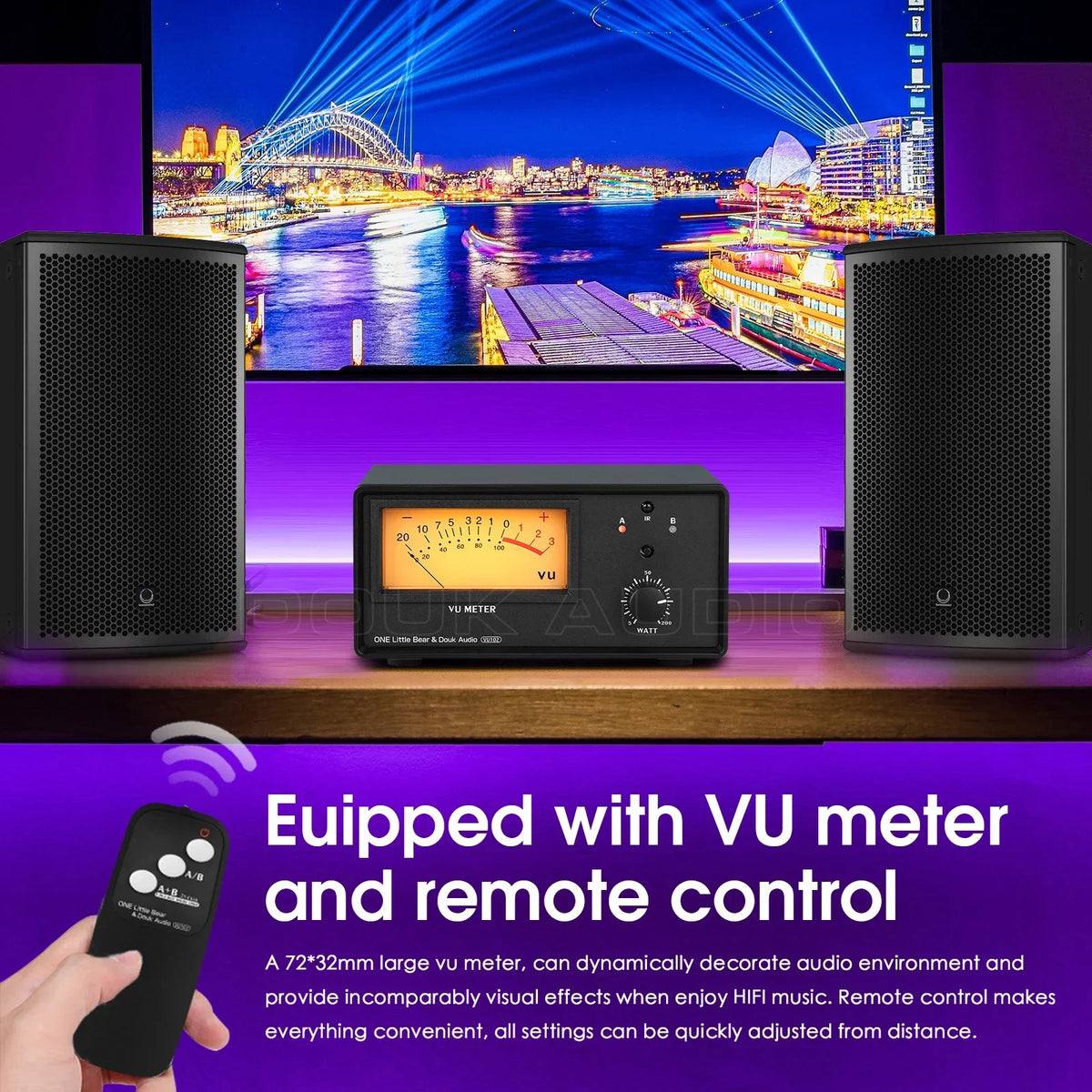Nobsound VU102 2(1)-IN-1(2)-OUT Audio Selector Speaker Splitter Amplifier Switcher VU Meter with Remote Control