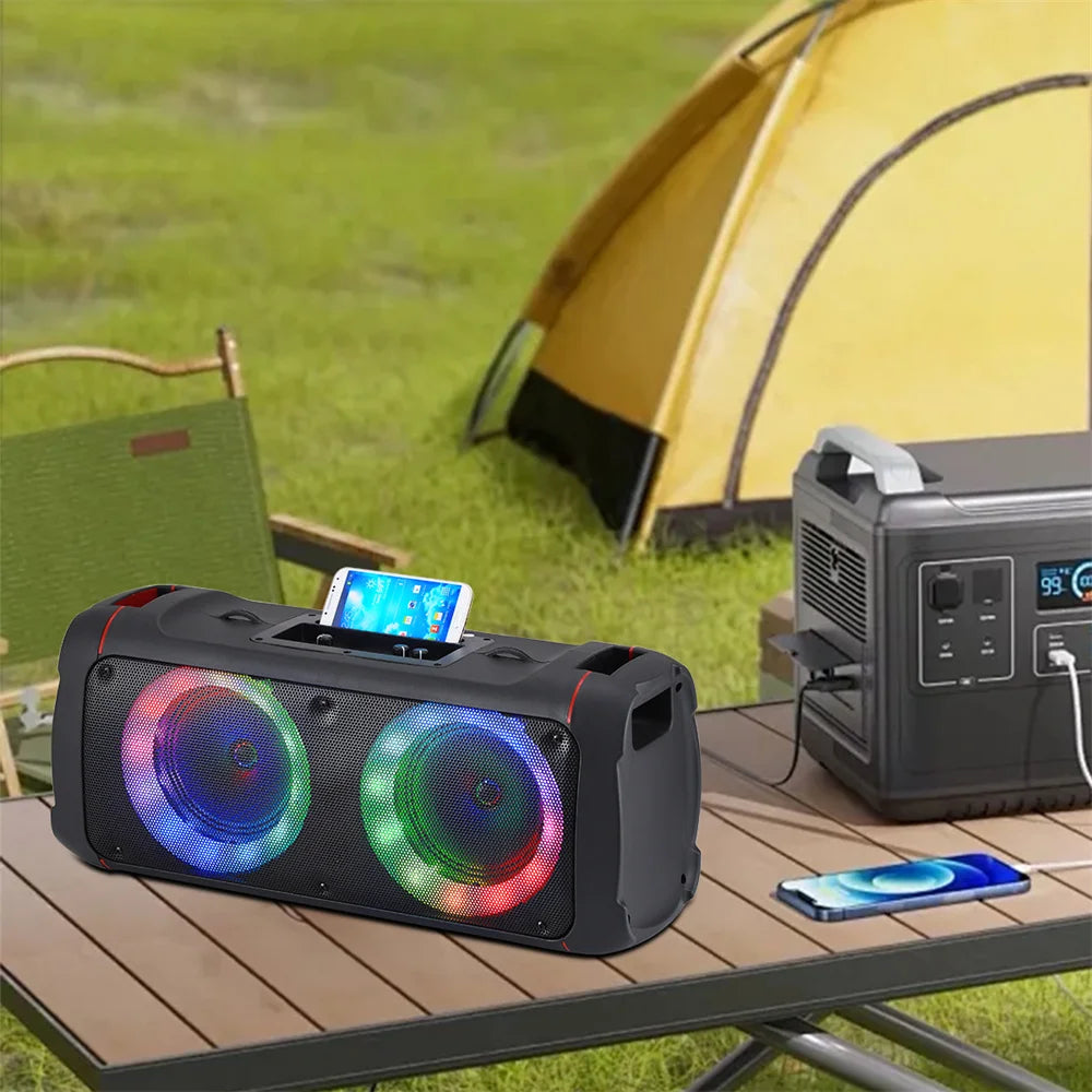 CURUK Bluetooth Speaker LED Light Dual Subwoofer Portable Outdoor