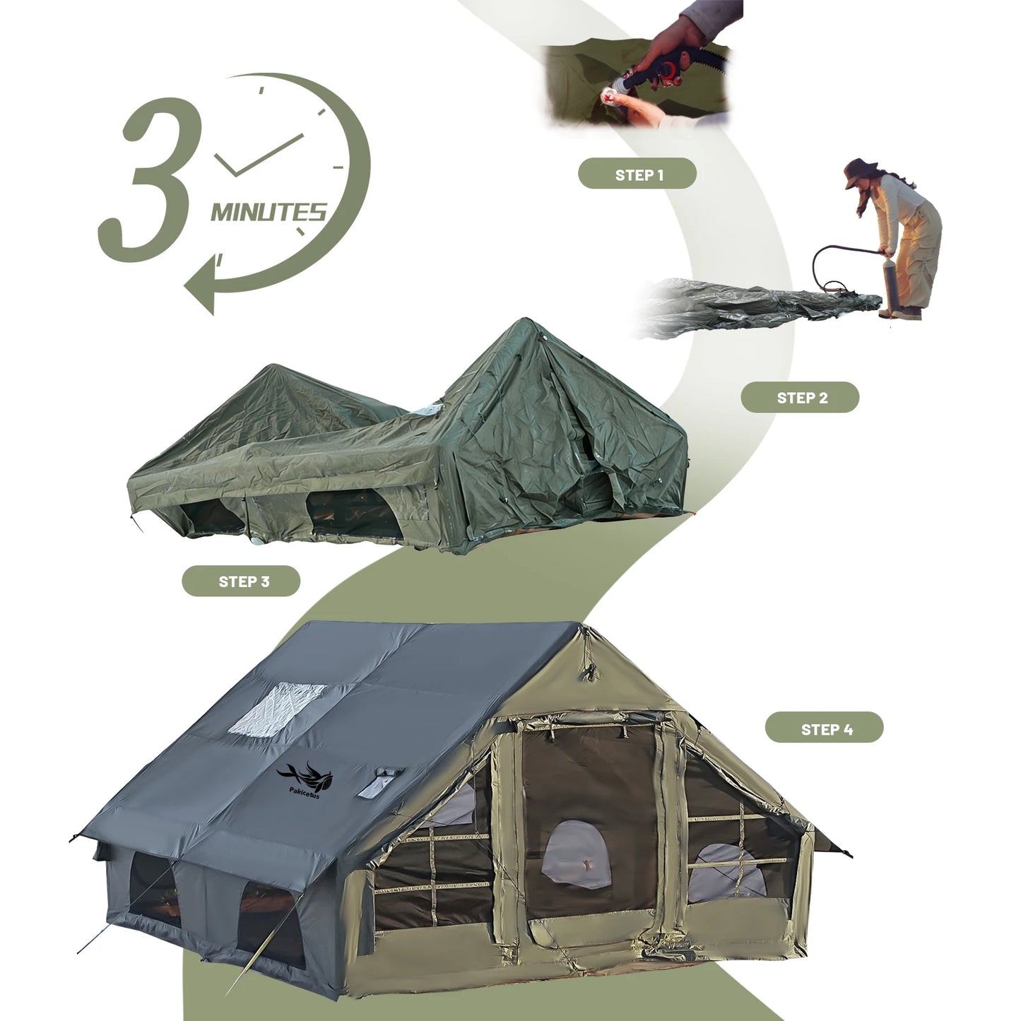Pakicetus Quick Setup Inflatable Camping Tent For 4 To 8 People