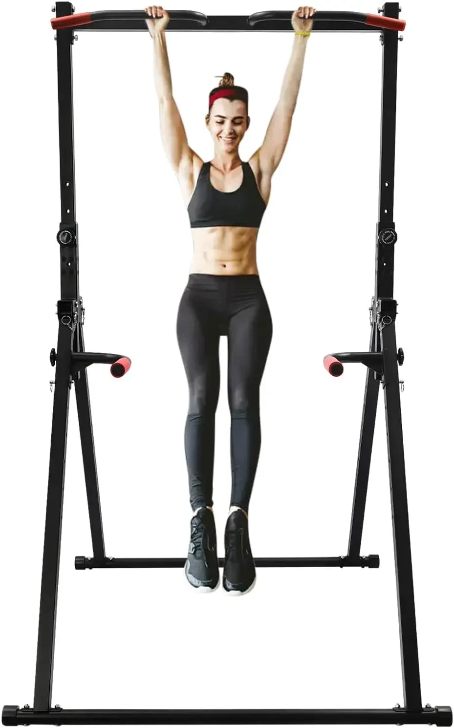 Foldable Power Tower Dip Station With Adjustable Pull Up Bar