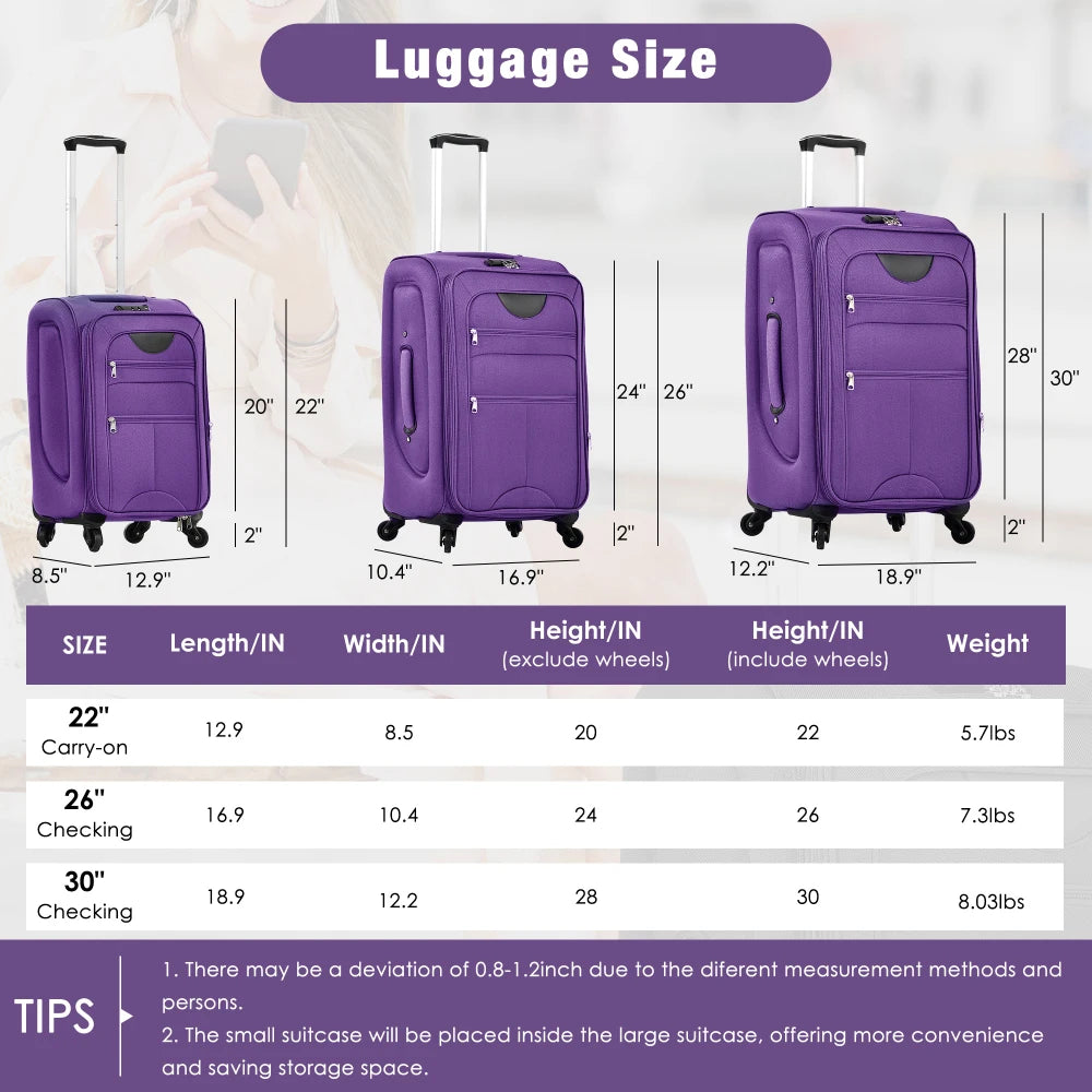 5 Piece Expandable Soft Shell Luggage Set Polyester Spinner Suitcases TSA Locks
