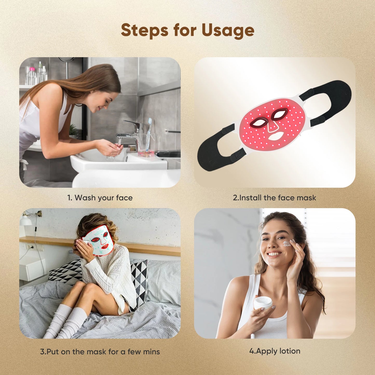 LED Face Mask Red Near Infrared Light Therapy Rechargeable 3000mAh