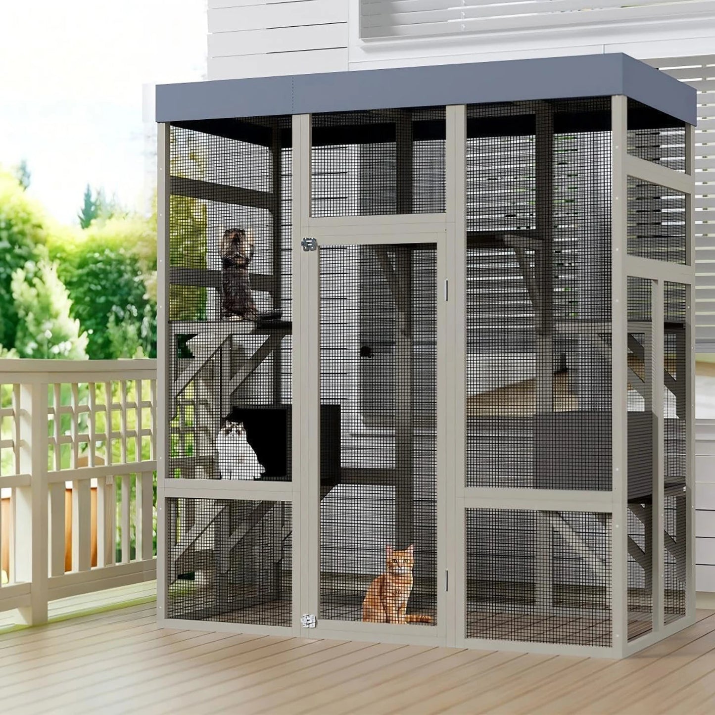 Outdoor Cat Enclosure HiMISS 70 Inch Catio With Five Platforms Waterproof UV Roof And Lockable Doors For Cat Owners