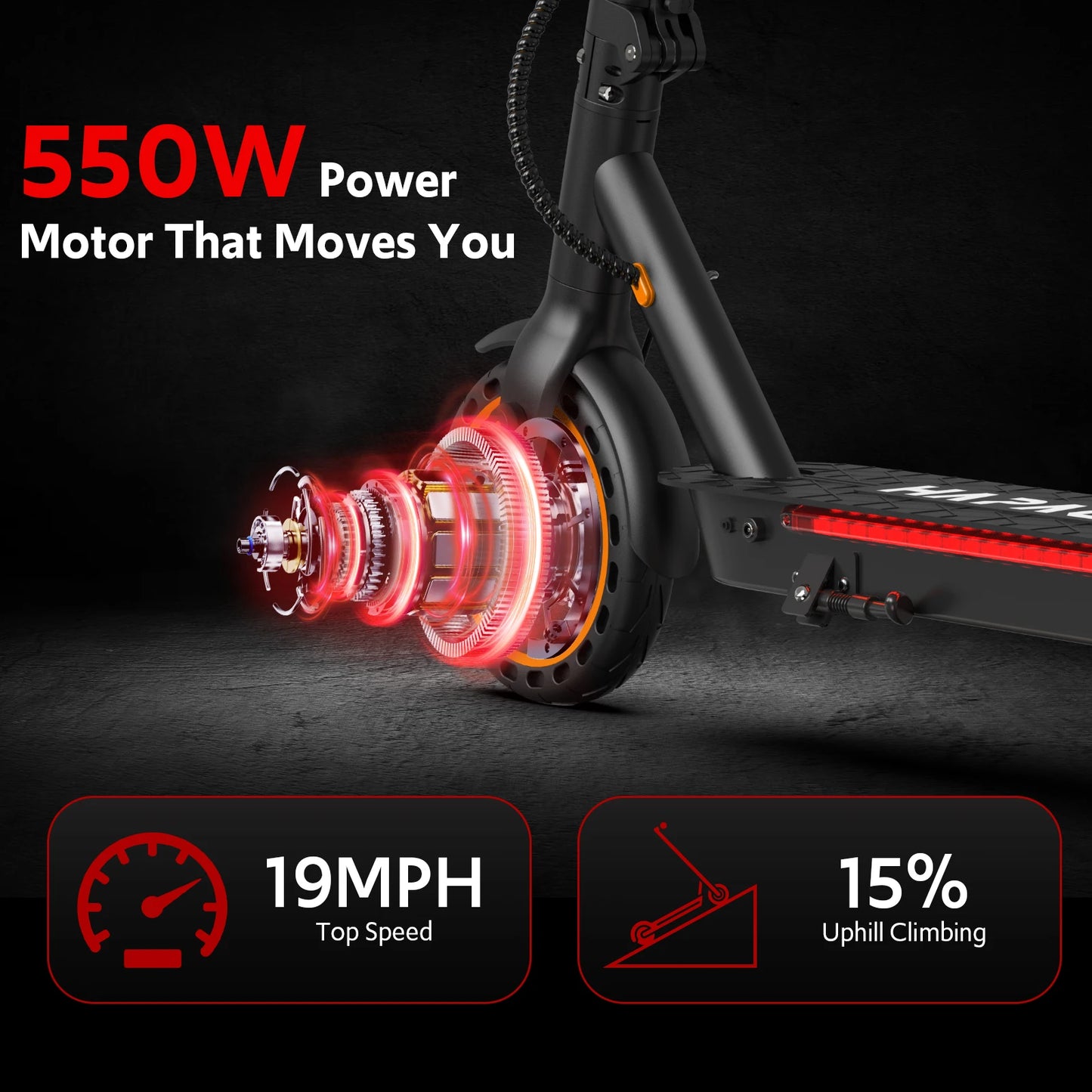 Osboo Folding Electric Scooter For Adults 19 MPH 550W With Built In Side Lights Long Range 13 To 20 Miles