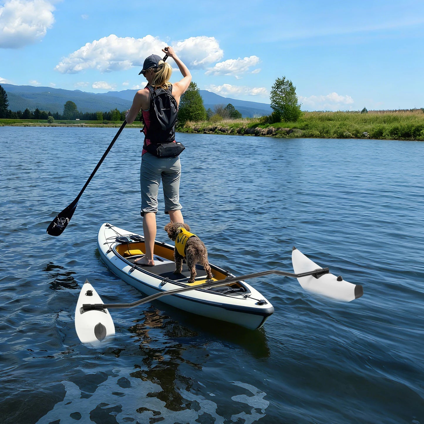 Inflatable Kayak Outrigger Stabilizer Set With Adjustable Aluminum Rods And Dual Air Valves For Anglers