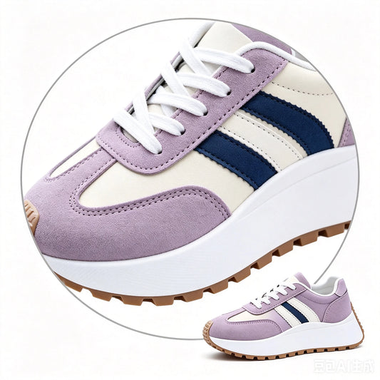 Women's Lace Up Platform Casual Sneakers Soft Synthetic Leather Upper Non-Slip Rubber Sole Retro Walking Shoes Fashion Thick Sole Athletic Footwear for Daily Shopping Travel Outdoor White Black Green Purple