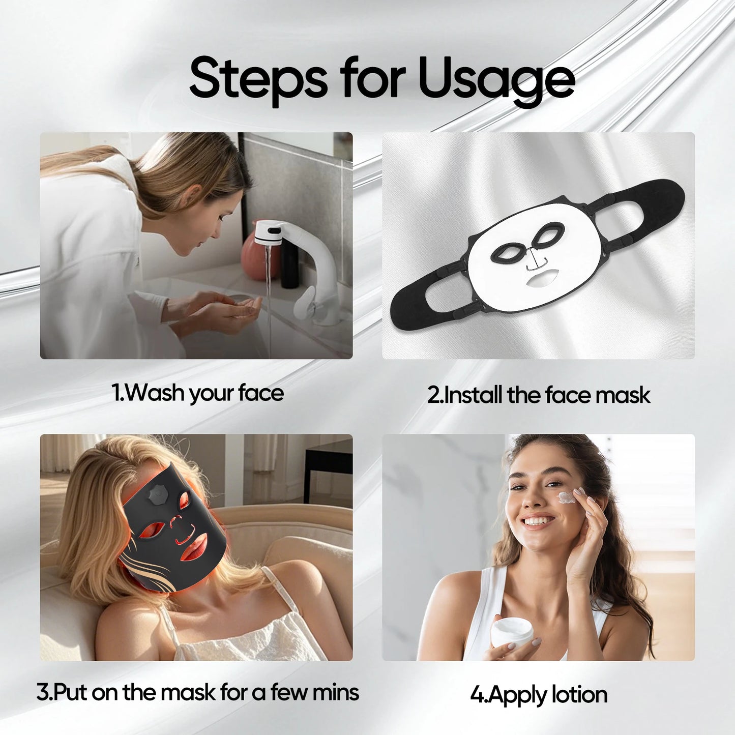 USB Rechargeable LED Face Mask With Adjustable Headband For Skin Rejuvenation