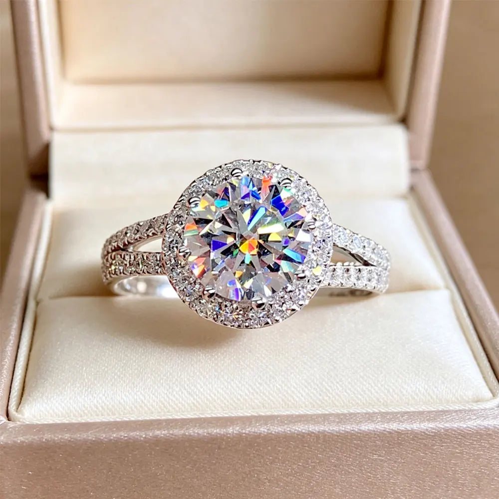 Lyee Cyee Sterling Silver Round Cut Moissanite Engagement Ring