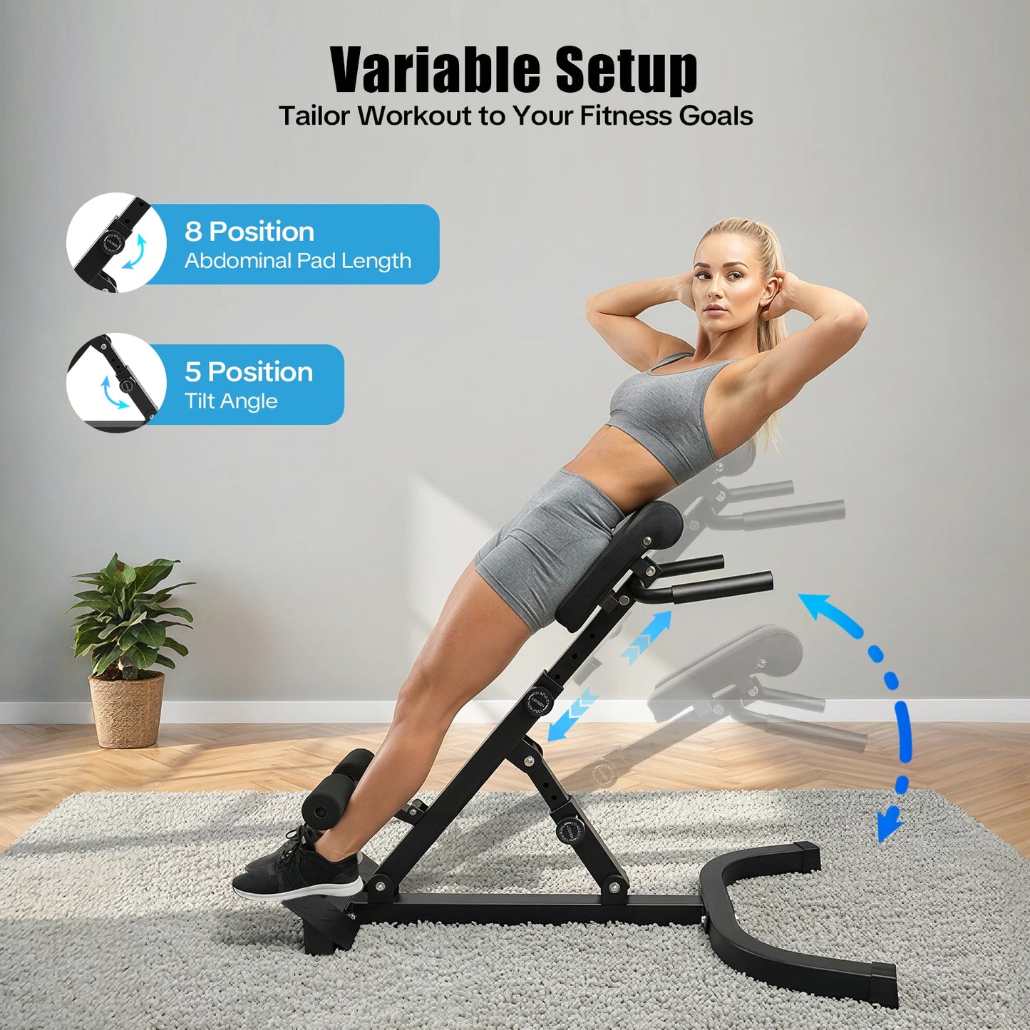 Foldable Roman Chair Adjustable Ab Bench For Home Gym