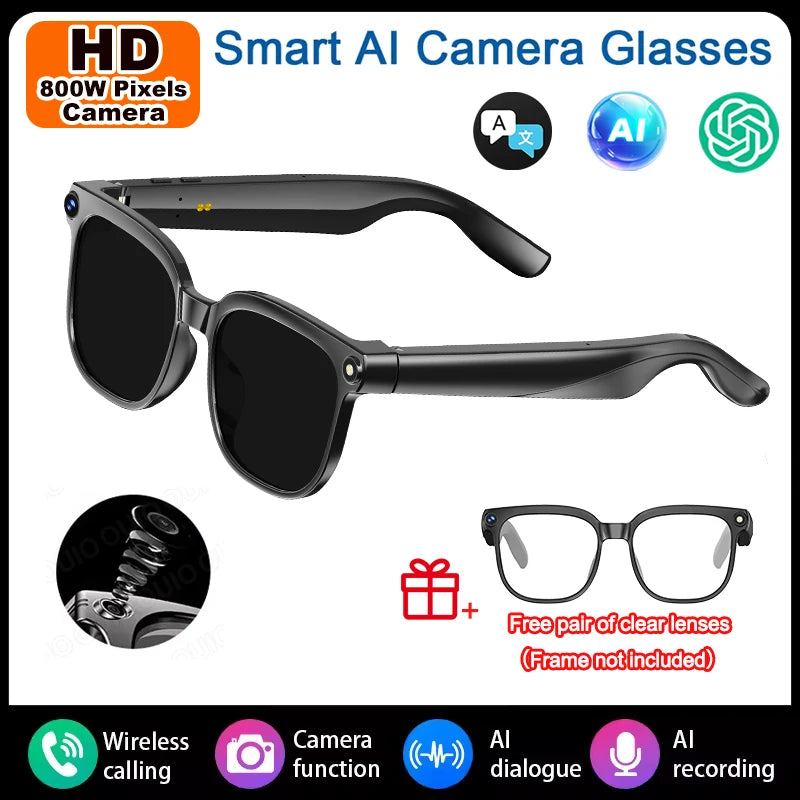 2026 New Smart Ai Glasses, A Variety Of Lenses To Choose From, Two Standard Replacement Lenses, Photo And Video Ai Glasses, 800W Pixel Ultra-Wide-Angle Camera, High-Definition Video 1080P, Photography And Camera Anti-Shake, D