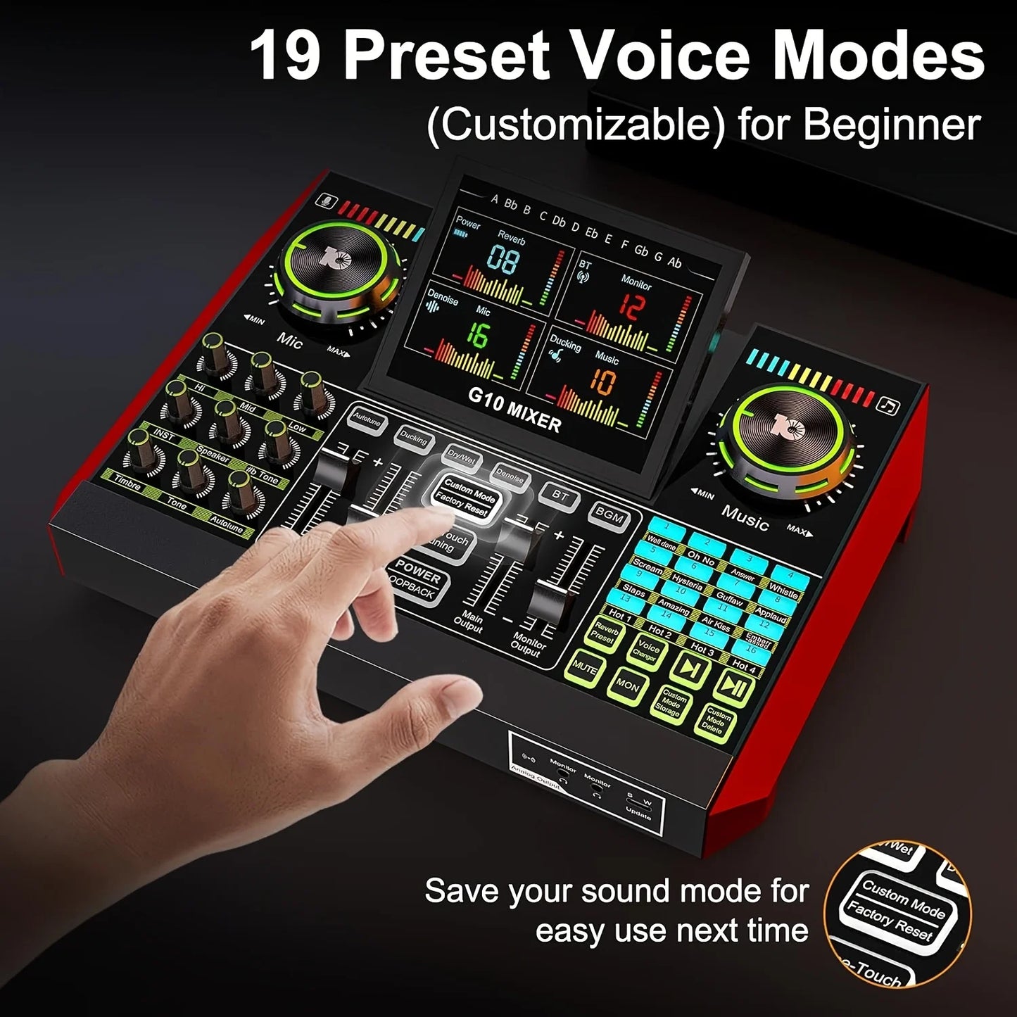 Tenlamp G10 Audio Mixer With Voice Changer For PC Streaming