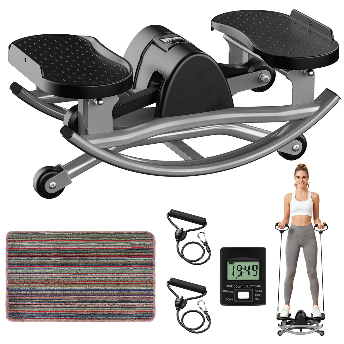 Twist Stepper Machine with Resistance Bands and Digital Display