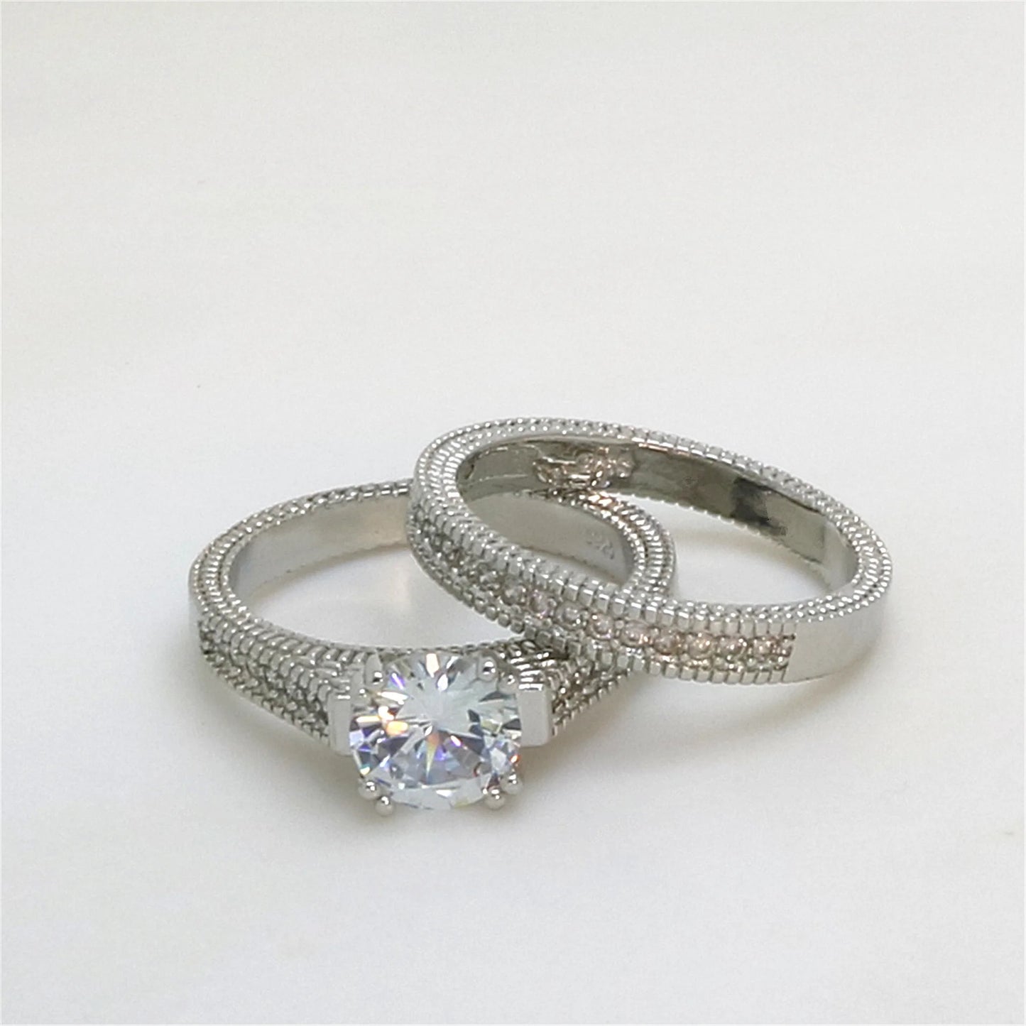 Lyee Cyee Elegant Wedding Couple Sterling Silver Zircon Rings