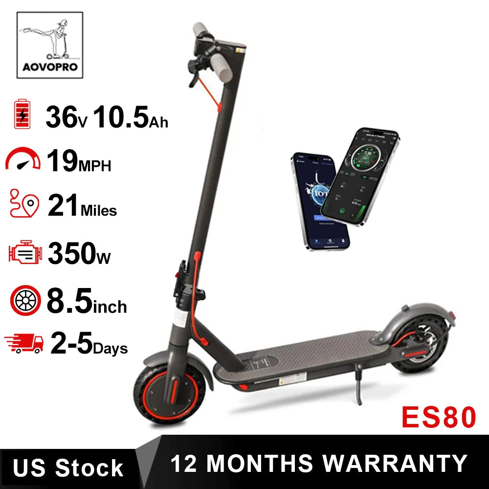AOVOPRO ES80 350W Electric Scooter For Adults With Smart App Control Foldable 19MPH Max Speed 21 Mile Range