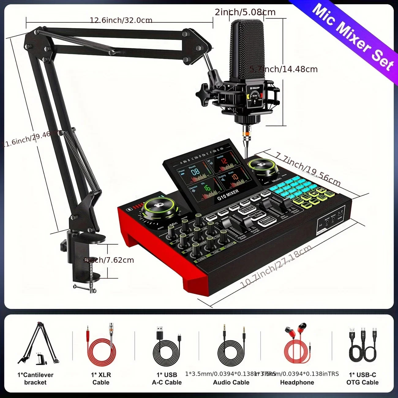 Tenlamp G10 USB Microphone Bundle With Voice Changer And Reverb