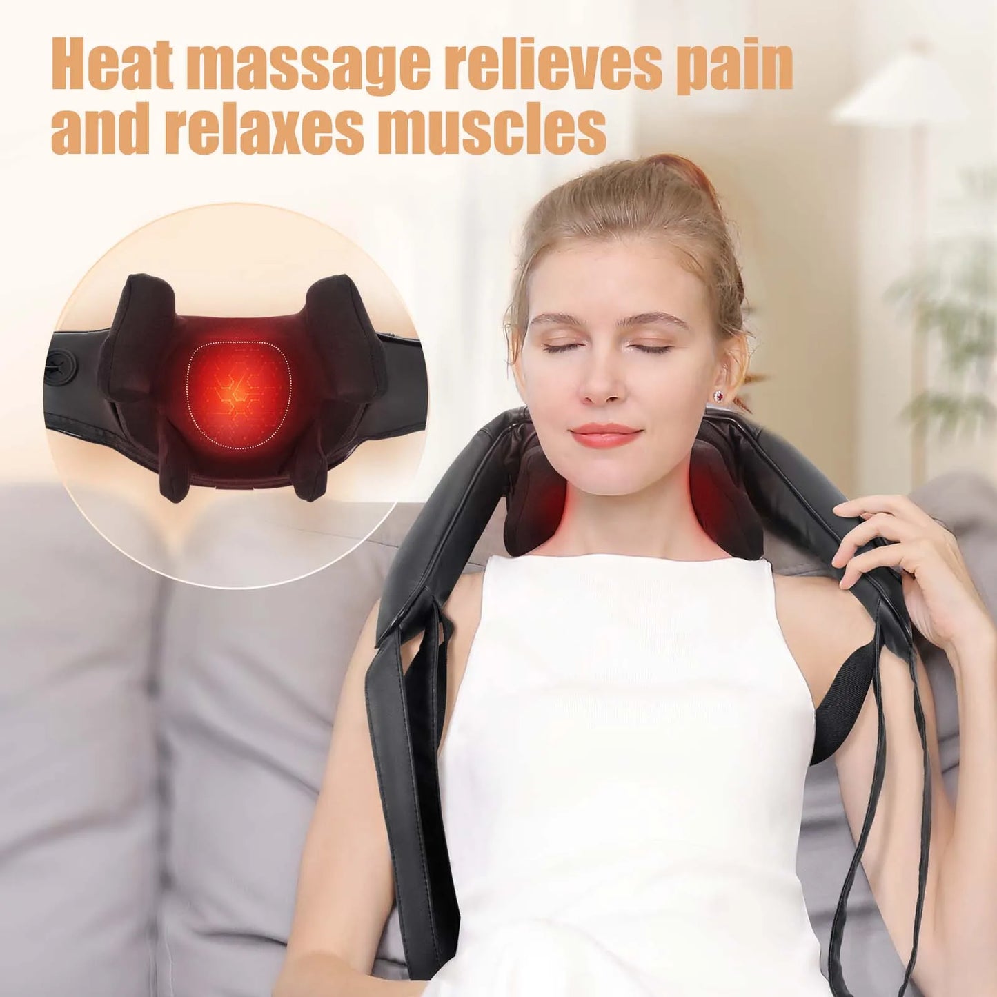 MASGRE Shiatsu Back Neck Massager With Heat Cordless 3D Kneading