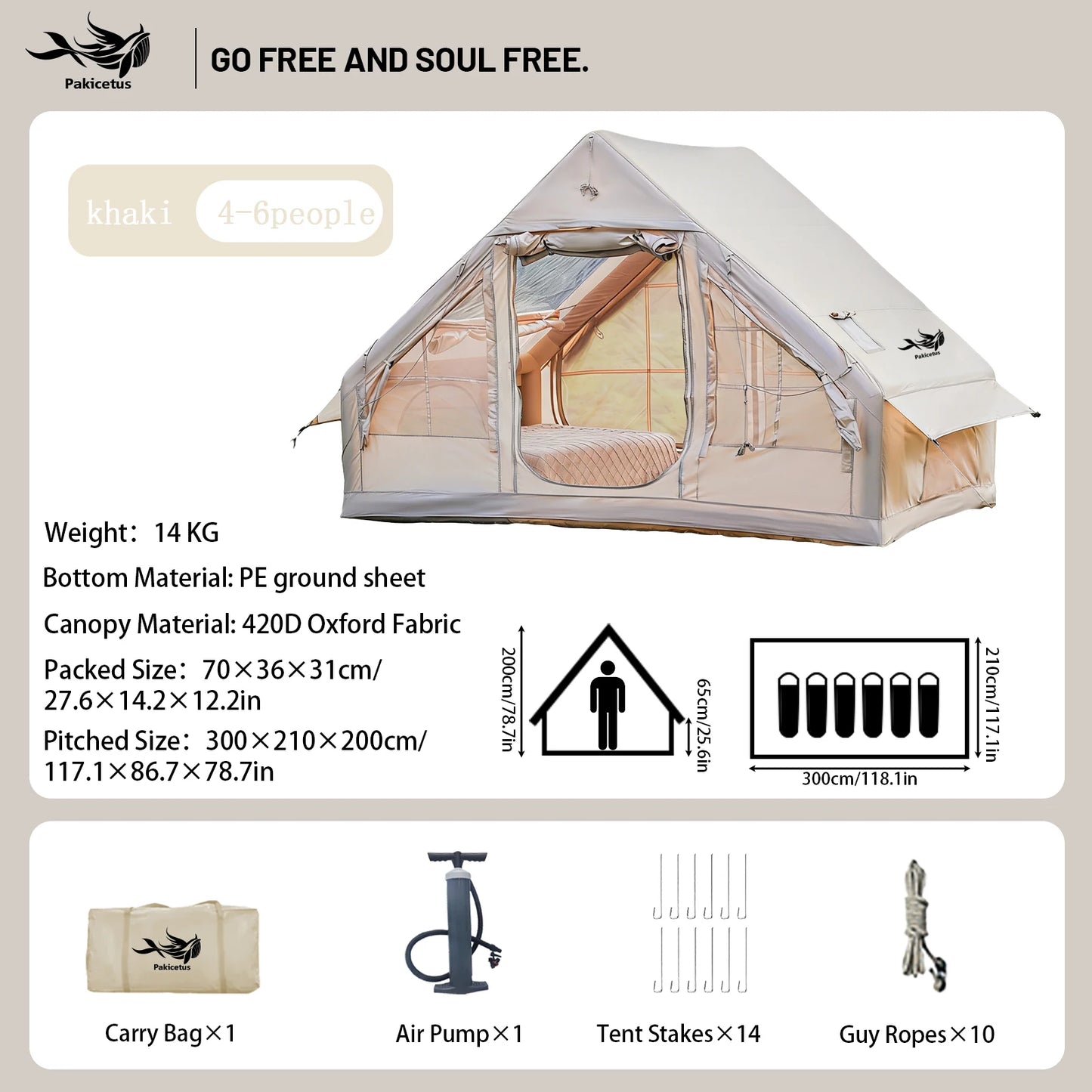 Pakicetus Quick Setup Inflatable Camping Tent For 4 To 8 People