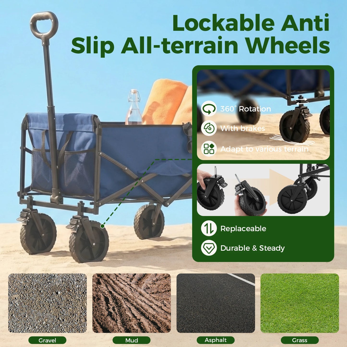JHK Heavy Duty Collapsible Wagon Cart With 330 Lb Capacity