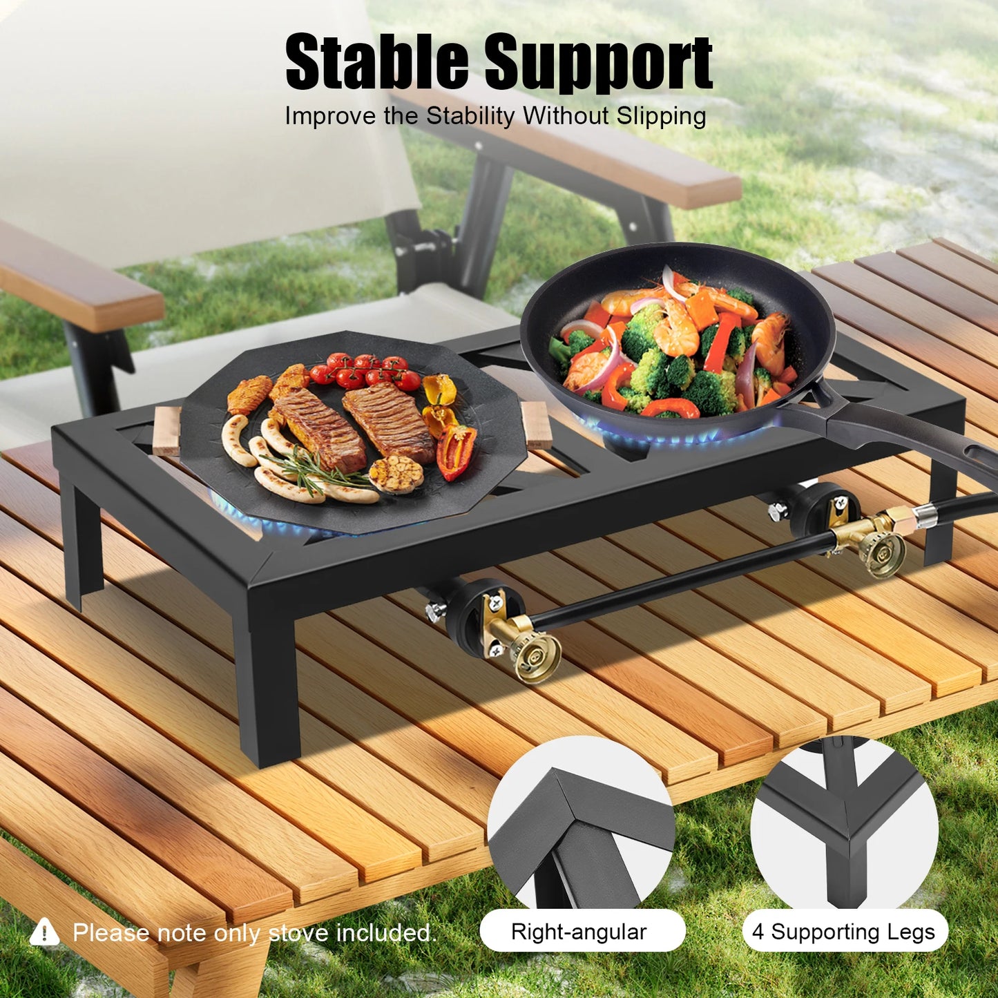 Portable Gas Stove Double Burner With Regulator Hose 0-10 PSI