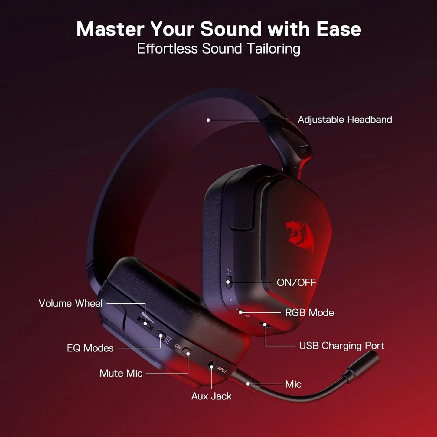 Redragon H868 Wireless RGB Gaming Headset 7.1 Surround Sound