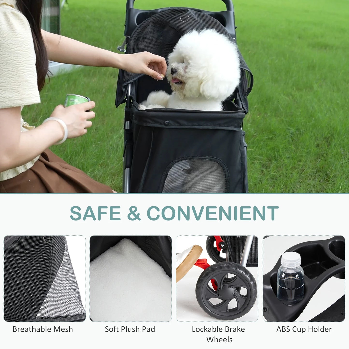 Foldable 3 Wheel Pet Stroller For Small Dogs And Cats